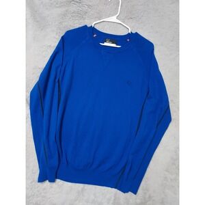 Fred Perry Sweater Mens Large Lightweight Crew Neck Blue Vented Viscose Blend L